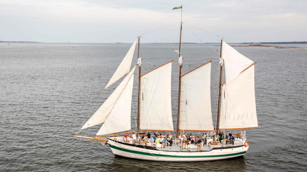 Three-masted schooner under sail on a Charleston harbor cruise, a tall ship cruise from Charleston, South Carolina