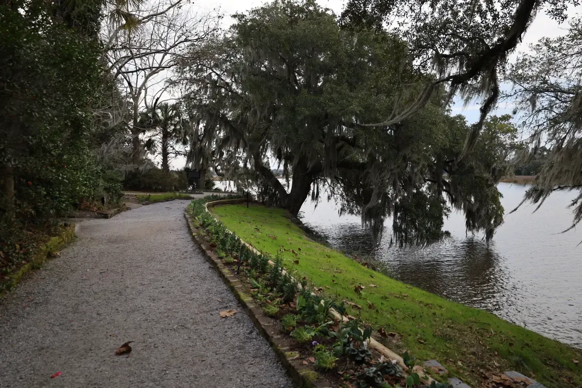 Garden path beside the water at Magnolia Plantation and Gardens, a stop on two days in Charleston
