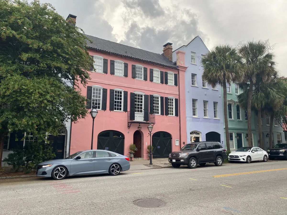 Pastel houses of Rainbow Row on East Bay Street, a free thing to do in Charleston