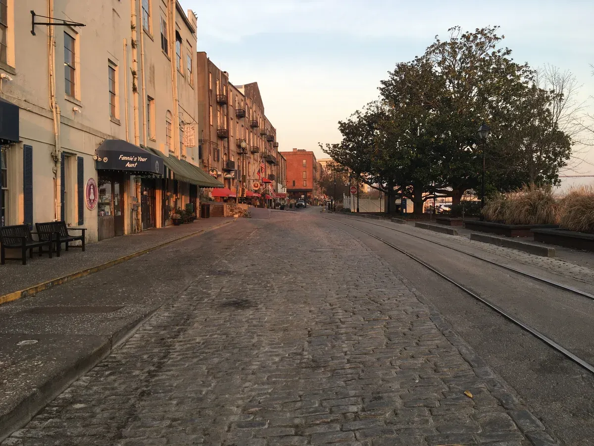 River Street in Savannah, Georgia, reached on a day trip from Charleston